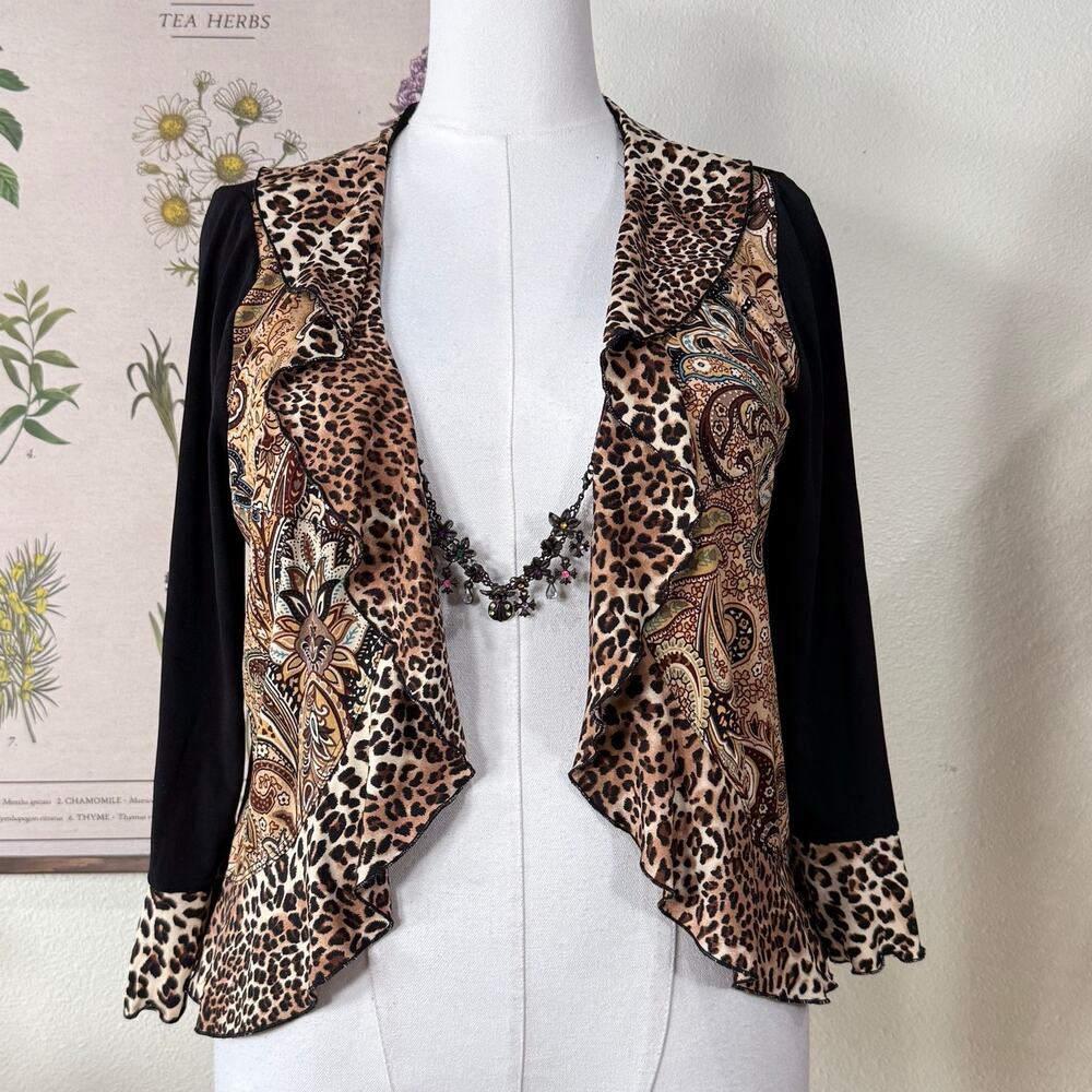 90s Y2k Leopard Paisley Charm Closure Jacket Witchy Fairy Grunge Whimsigoth L